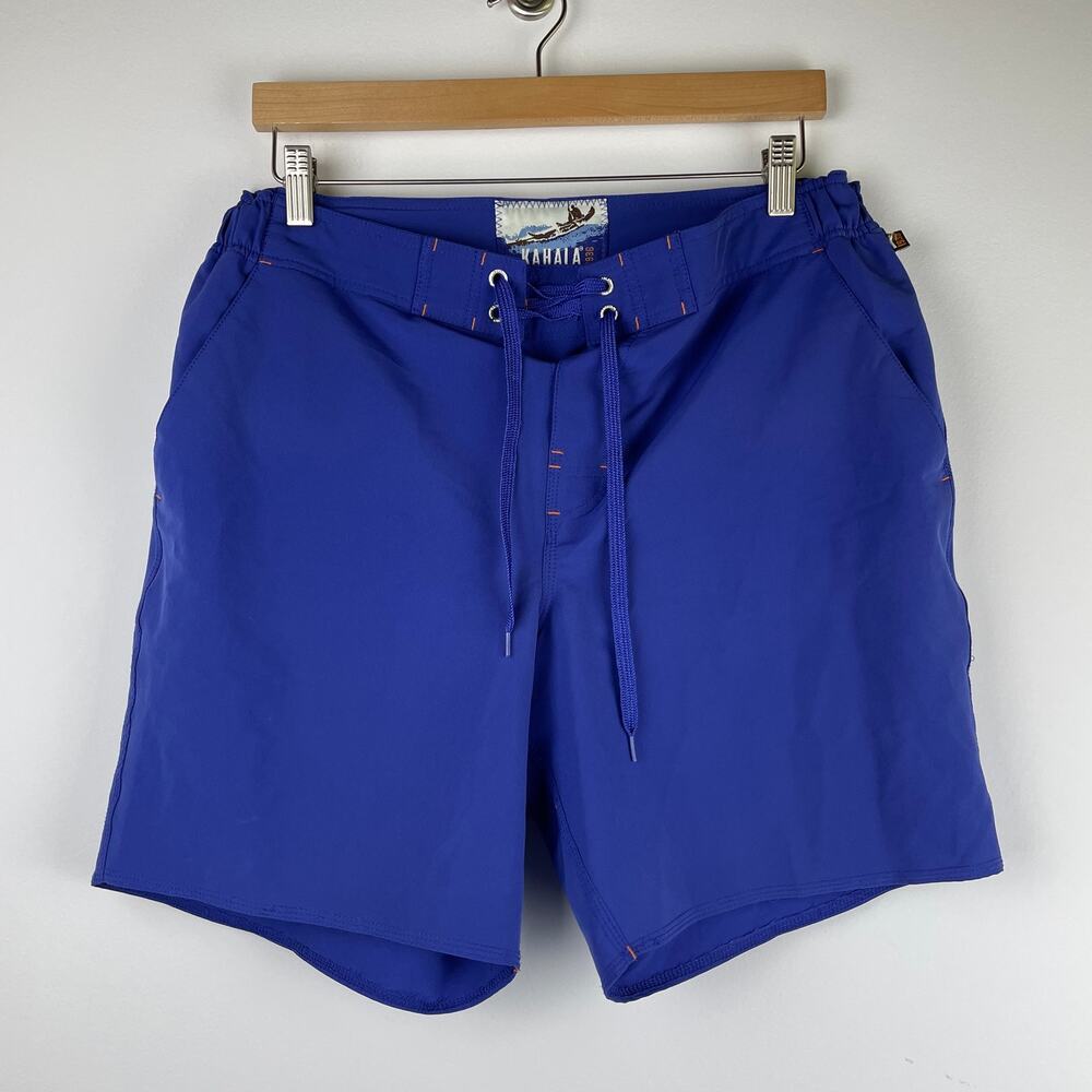 Vintage KAHALA 1936 Embroidered Logo Blue Drawstring Swim Trunks Mens SZ L